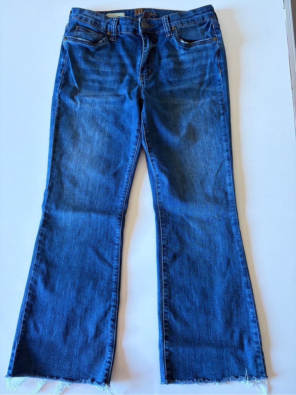 KUT From The Kloth Jeans Womens 10 Blue Nikki Mid Rise Ankle Flare Frayed Hem